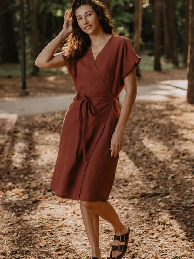 AmourLinen dames vegan Wikkeljurk Rome Terracotta Bruin
