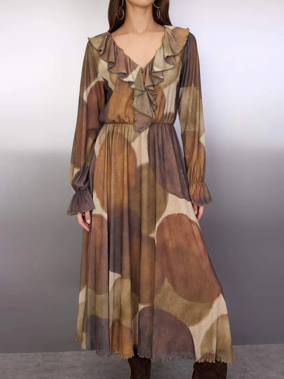 Trendyol TRENDYOLMİLLA Dames Meerkleurig Abstract Maxi Lang Casual Skater Jurken veelkleurig, foto 2