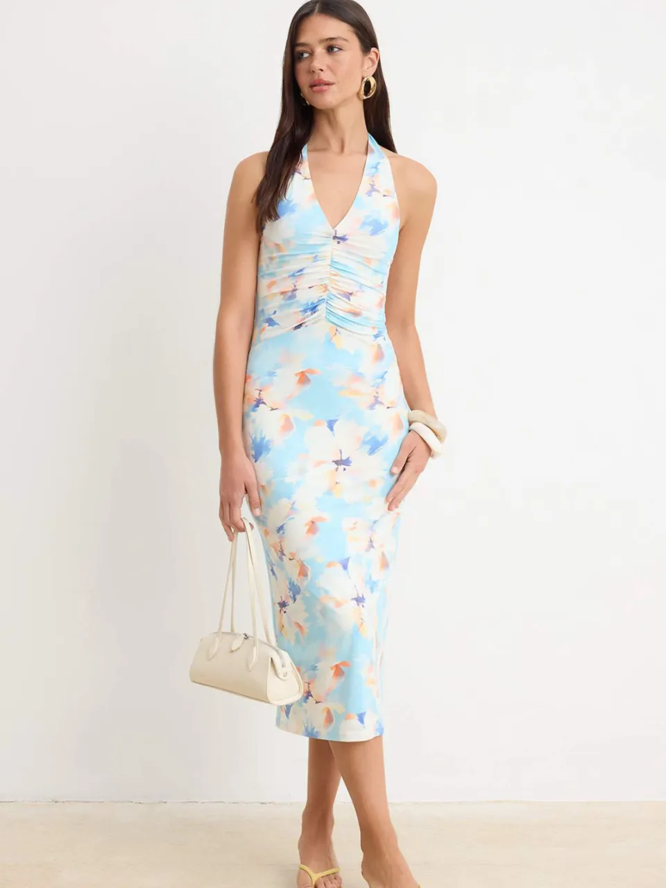 Trendyol TRENDYOLMİLLA Dames Blauw Abstract Midi Mouwloos Bodycon Jurken
