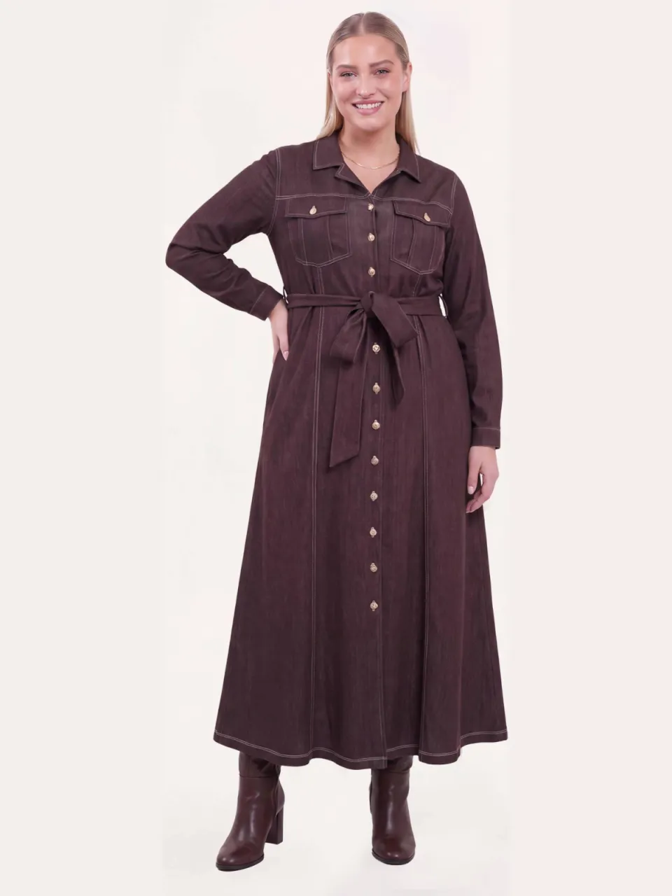 Yoek Denim Brown midi-jurk bruin, foto 2