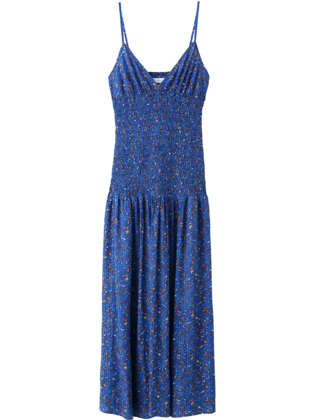 Mango maxi jurk met print en smockwerk marineblauw, foto 2