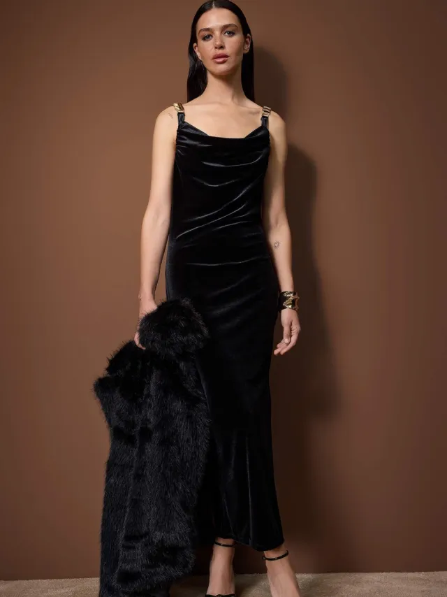 Turkishsouq Rechte maxi-jurk voor dames, mouwloos, chic/avond, bodycon Zwart
