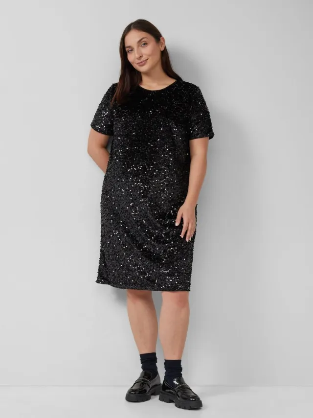 S.Oliver female - Fluwelen jurk met pailletten zwart
