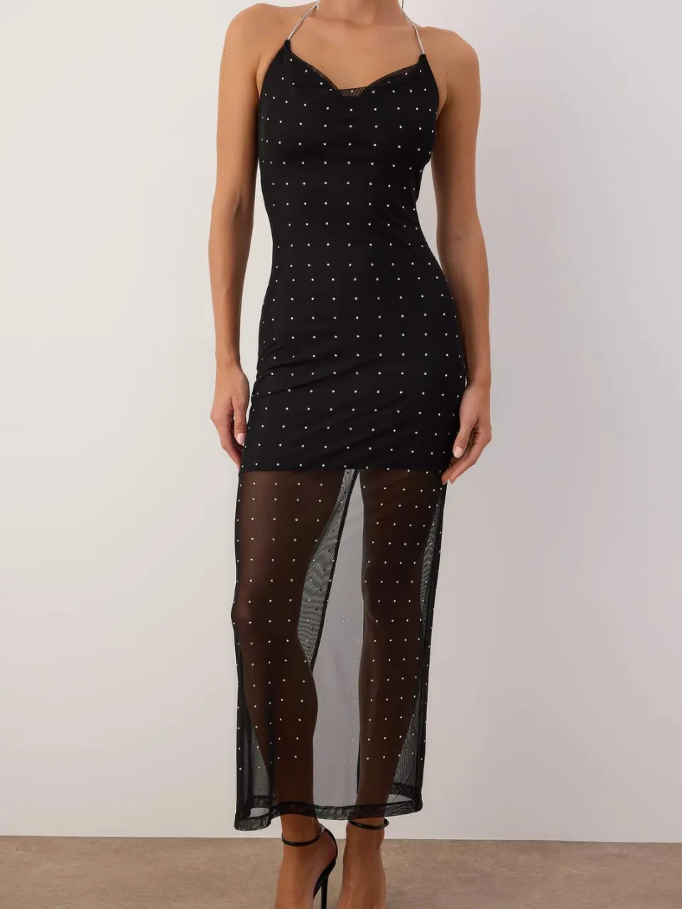 Trendyol TRENDYOLMİLLA Dames Zwart Effen Maxi Mouwloos Cocktail Bodycon Jurken, foto 2