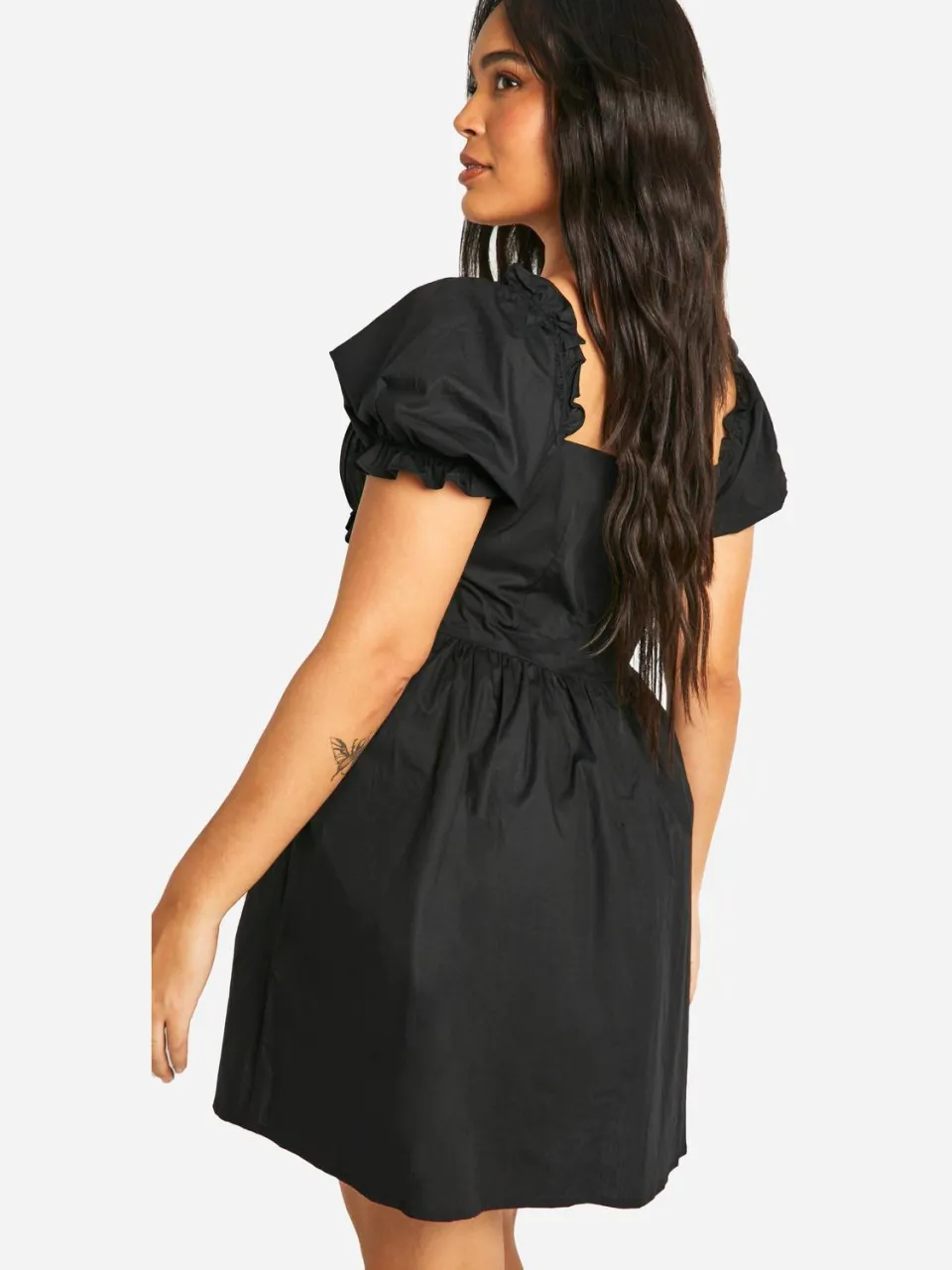 boohoo Dames Plus geweven melkmeisje button-down skaterjurk zwart, foto 2