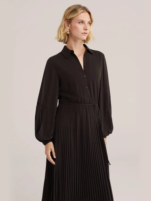 WE Fashion plissé midi jurk - donkerbruin