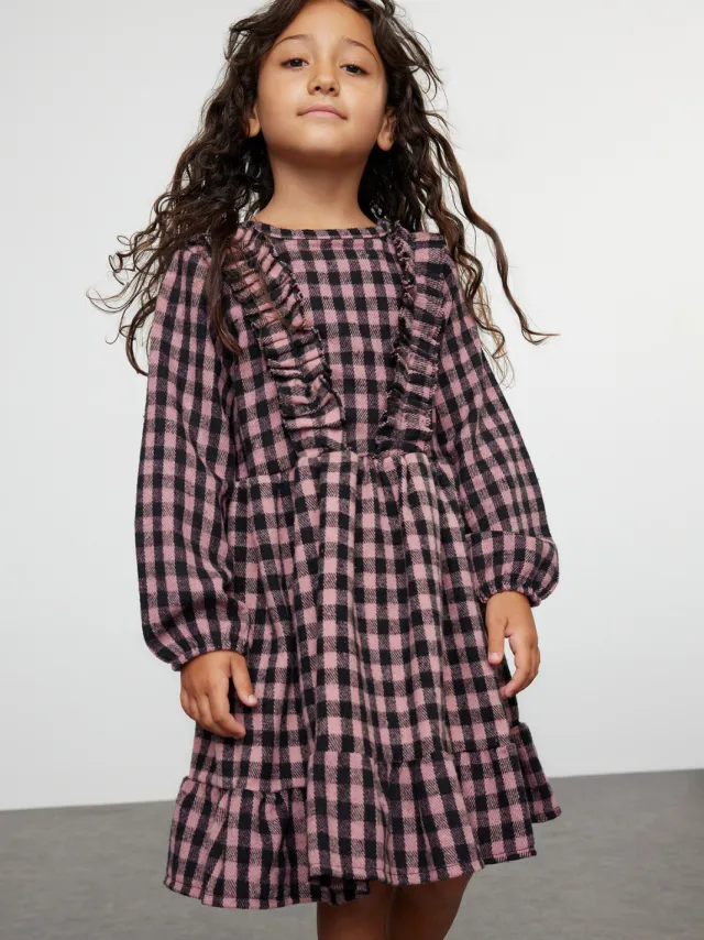 Turkishsouq TRENDYOLKIDS Meisjes Roze Geruit Kort / Mini Lang Casual Recht Jurken