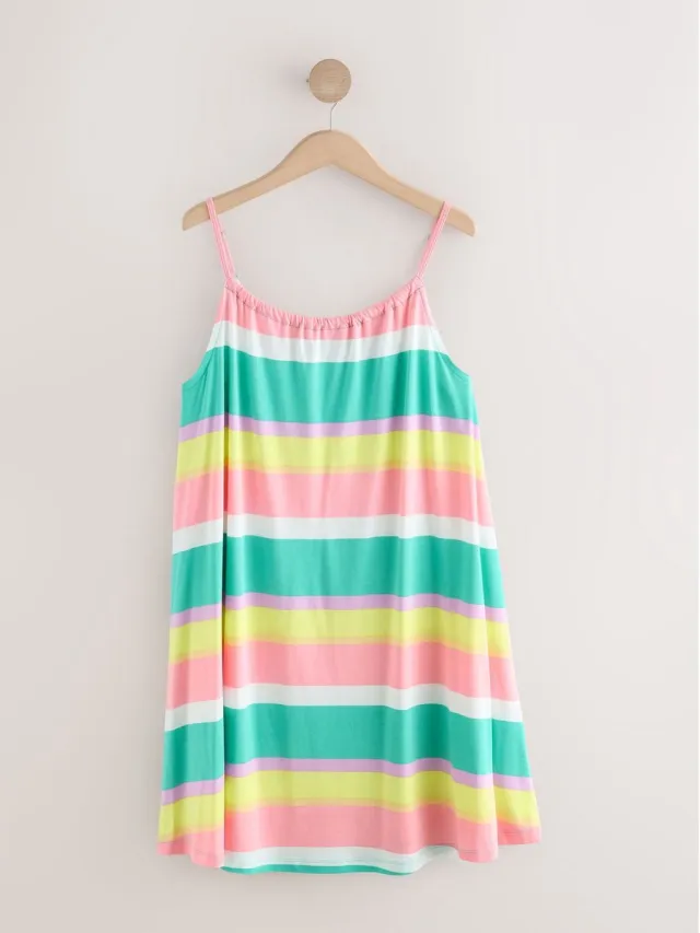 Next Dames - Lichtgewicht mini-jurkje, petite - Petite - Groen Green/Pink Stripe