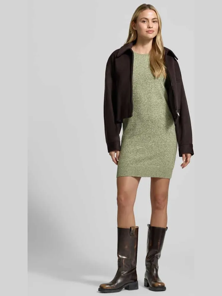 Vero Moda Getailleerde tricotjurk met ronde hals model 'DOFFY' groen gemêleerd, foto 3