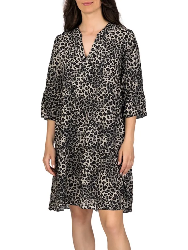 DENIMFY Dames Jurk DFFrida regular fit Antraciet S/M V Hals Volwassenen Zomerjurk Leo Grey