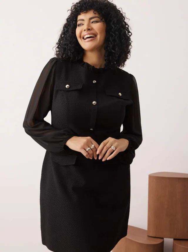 Trendyol Curve Dames Zwart Effen Kort / Mini Lang Casual A-lijn Grote maten Jurk