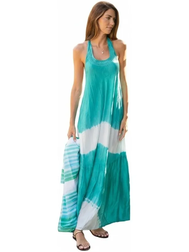 Isla Bonita By Sigris Lange Jurk Isla Bonita By Sigris Lange Midi-Jurk Groen