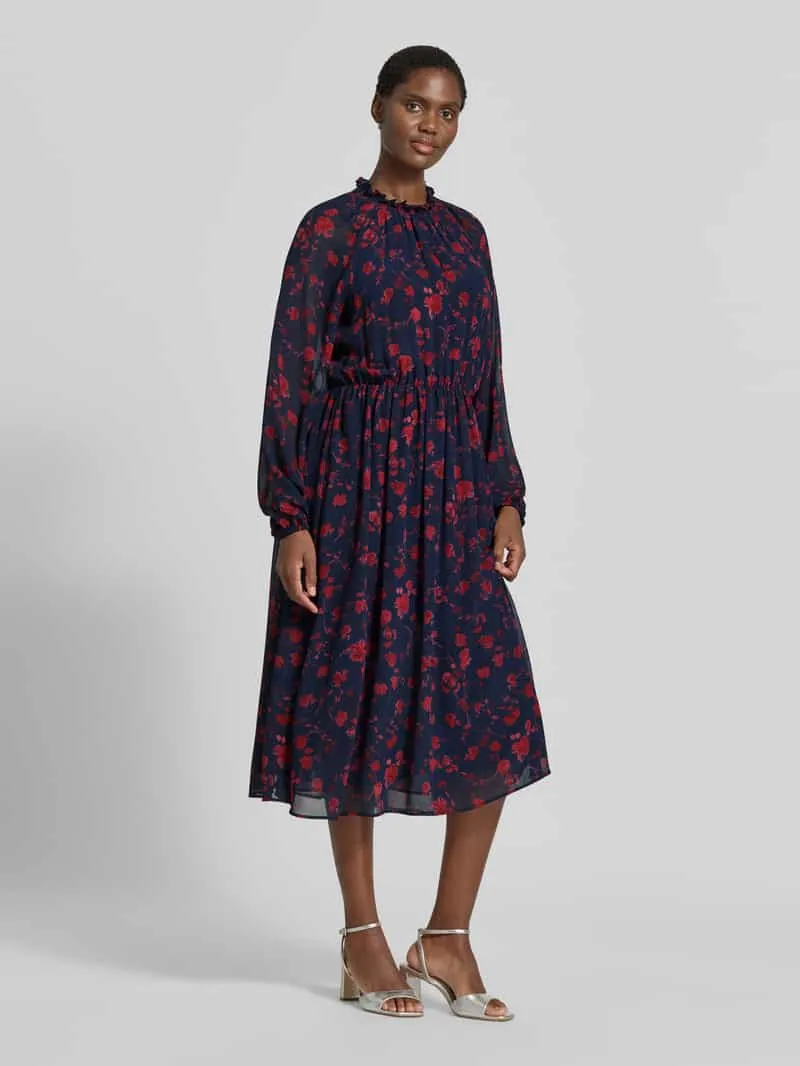 Christian Berg Woman Selection Midi-jurk met kraag met ruches en raglanmouwen marineblauw, foto 3