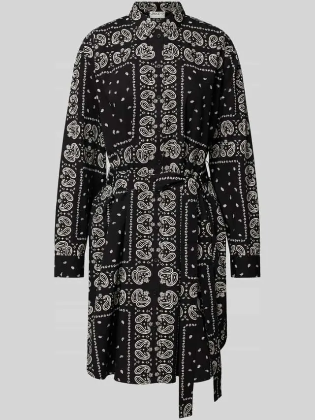 Jake*s Casual Knielange overhemdjurk met paisleymotief zwart, foto 2