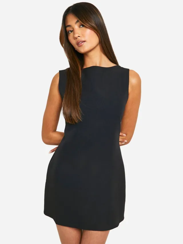 boohoo Dames Slash Neck Fit & Flare Micro Mini Jurk Zwart