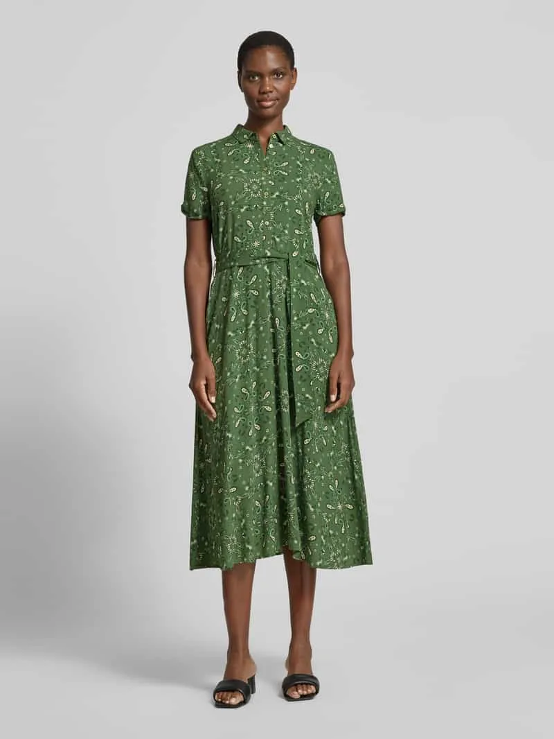 Christian Berg Woman Selection Overhemdjurk van viscose met strikceintuur olijfgroen