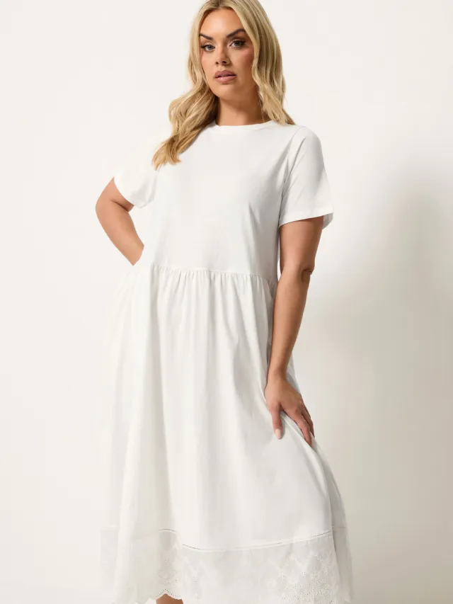 Yours Ivoorwitte Jurk Met Broderie Anglaise-68 White