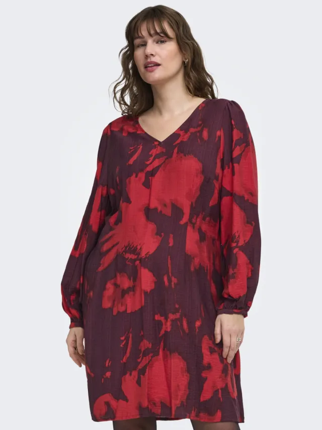 Only Carmakoma Plus-lijn mini jurk met print - paars/rood