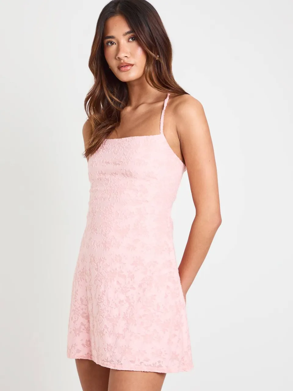boohoo Dames Burnout Bloemen Jurk Met Vetersluiting Op De Rug A-lijn baby roze, foto 3
