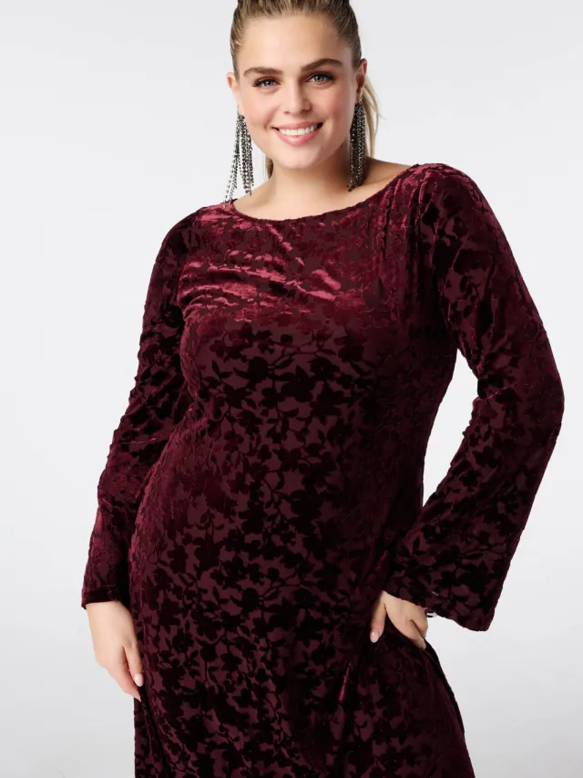 MS Mode velours maxi jurk bordeauxrood