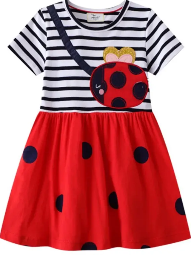 RedParrot Meisjes Jurk Lieveheersbeestje- Kinderjurk - Kleding Rood
