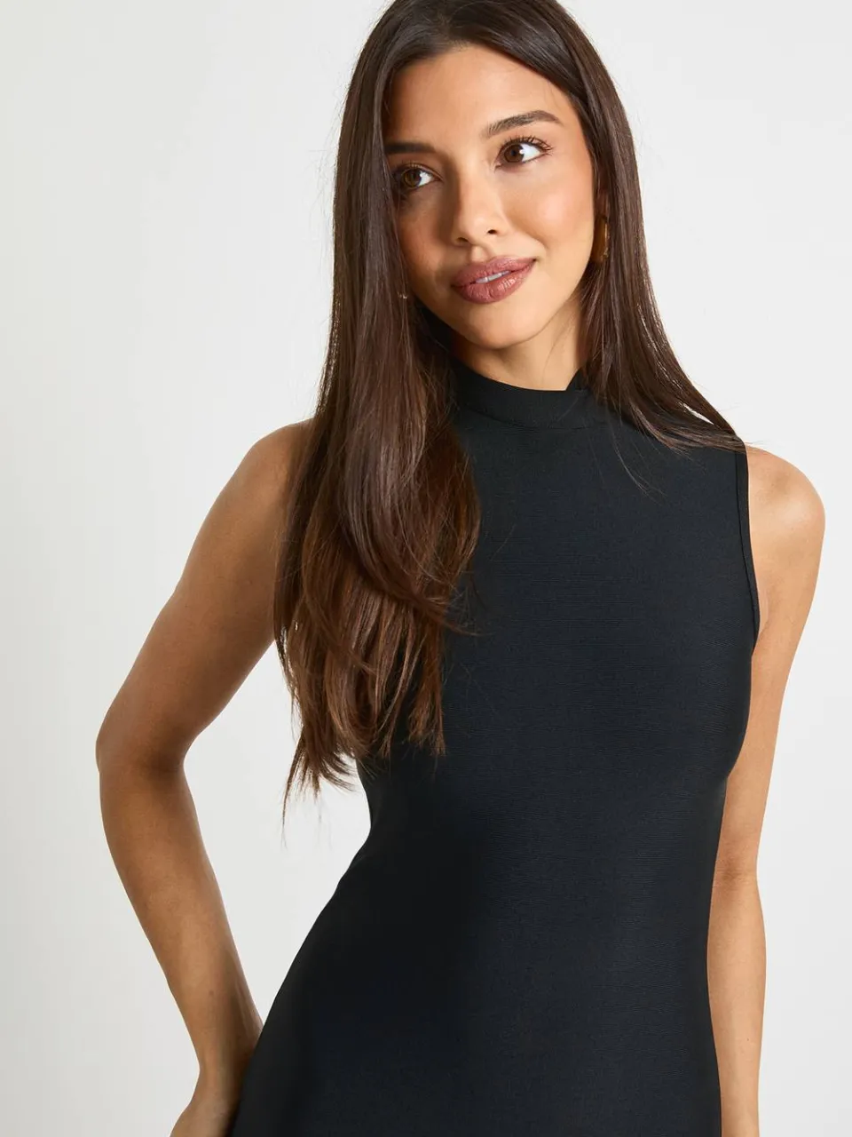 boohoo Dames Bandage Hoge Hals Mesh Rok Maxi Jurk zwart, foto 4