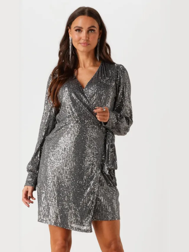Colourful Rebel Dames Jurken Xita Sequins Real Wrap Dress - Zilver
