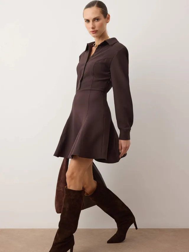 Trendyol TRENDYOLMİLLA Dames Bruin Effen Kort / Mini Lang Casual Skater Jurken, foto 2