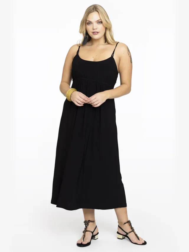 Yoek Dress spaghetti elastic waist | Zwart, foto 2