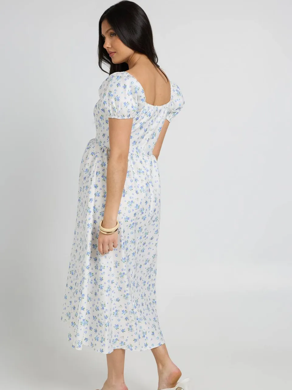 boohoo Dames Zwangerschaps Bloemen Milkmaid Midi Jurk ivoor, foto 2