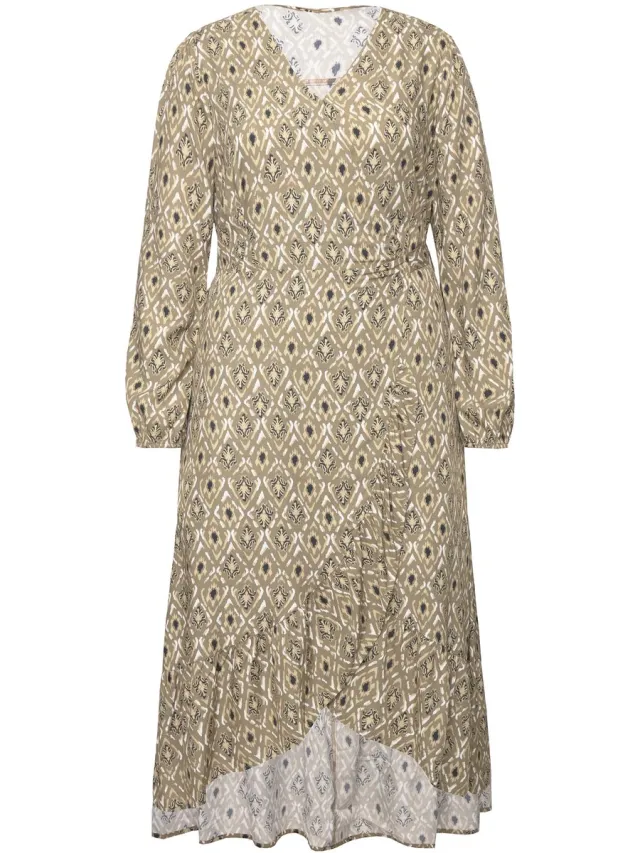 Studio Untold Dames - Maxi-jurk A-lijn print all-over wikkellook - Palmboomgroen - Maat 50+