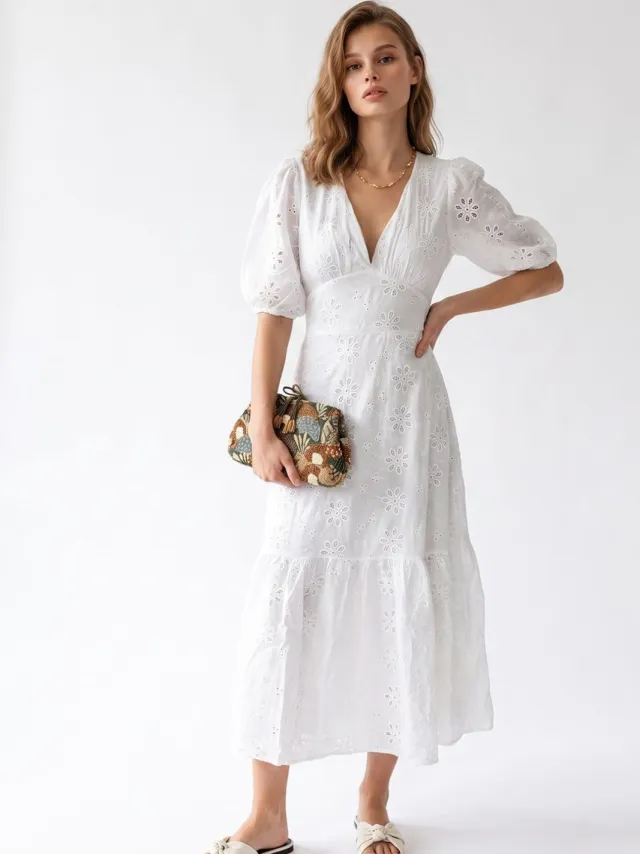 Mixray Katoenen Maxi-jurk Wit