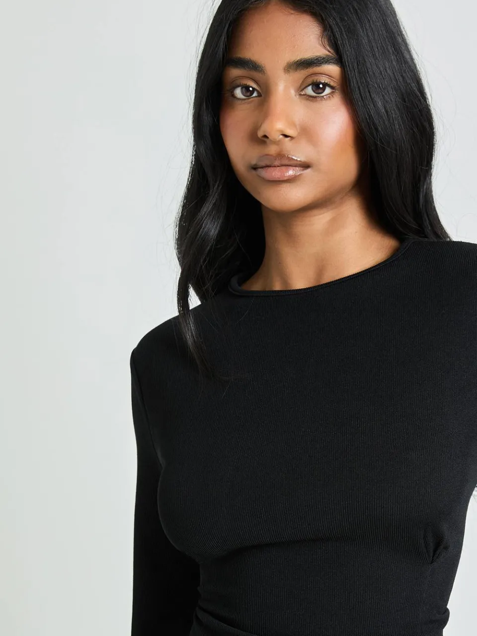 boohoo Dames Geribbelde Jurk Met Lange Mouwen En Getailleerde Taille zwart, foto 4