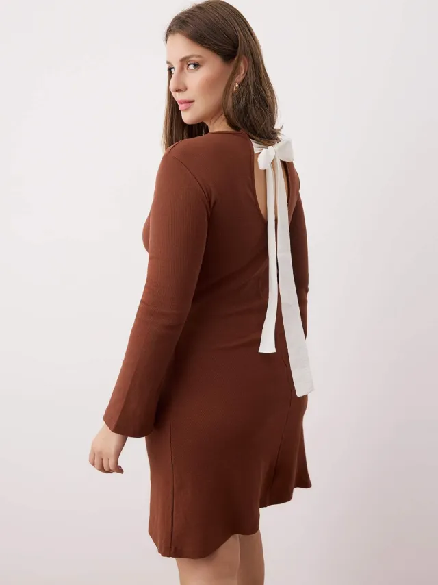 Trendyol Curve Dames Bruin Effen Kort / Mini Lang Casual A-lijn Grote maten Jurk, foto 2