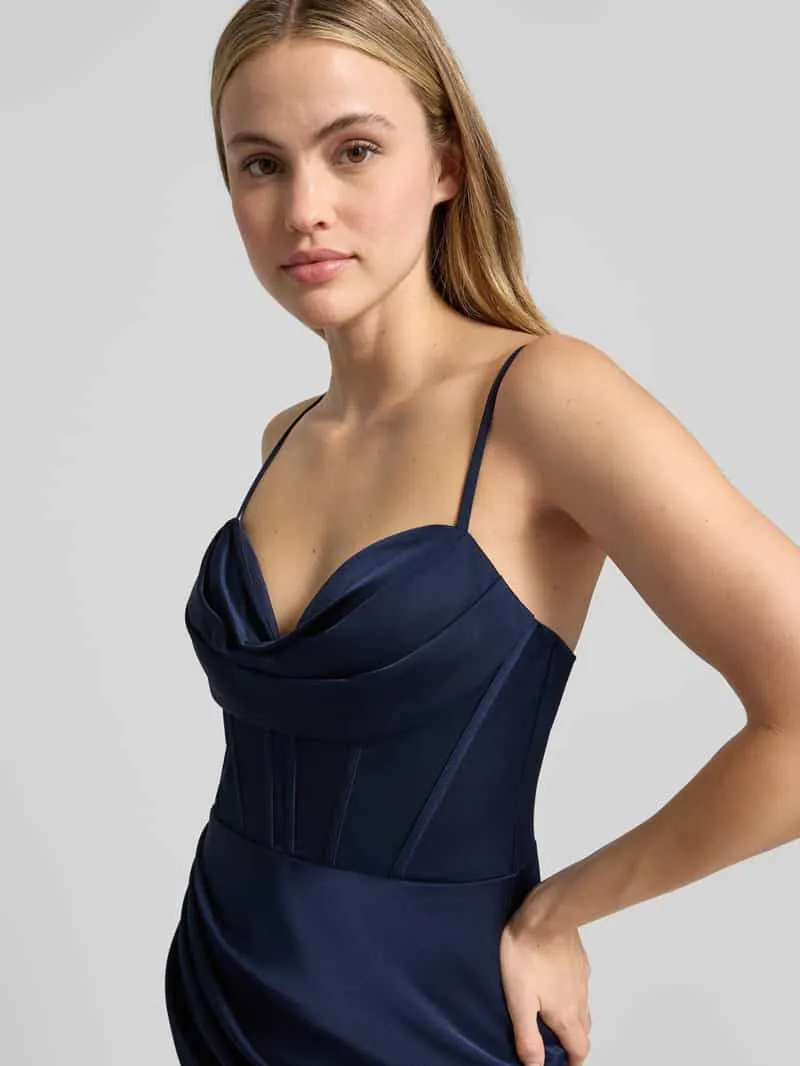 Hey Kyla Avondjurk van satijn met plooien donkerblauw, foto 2