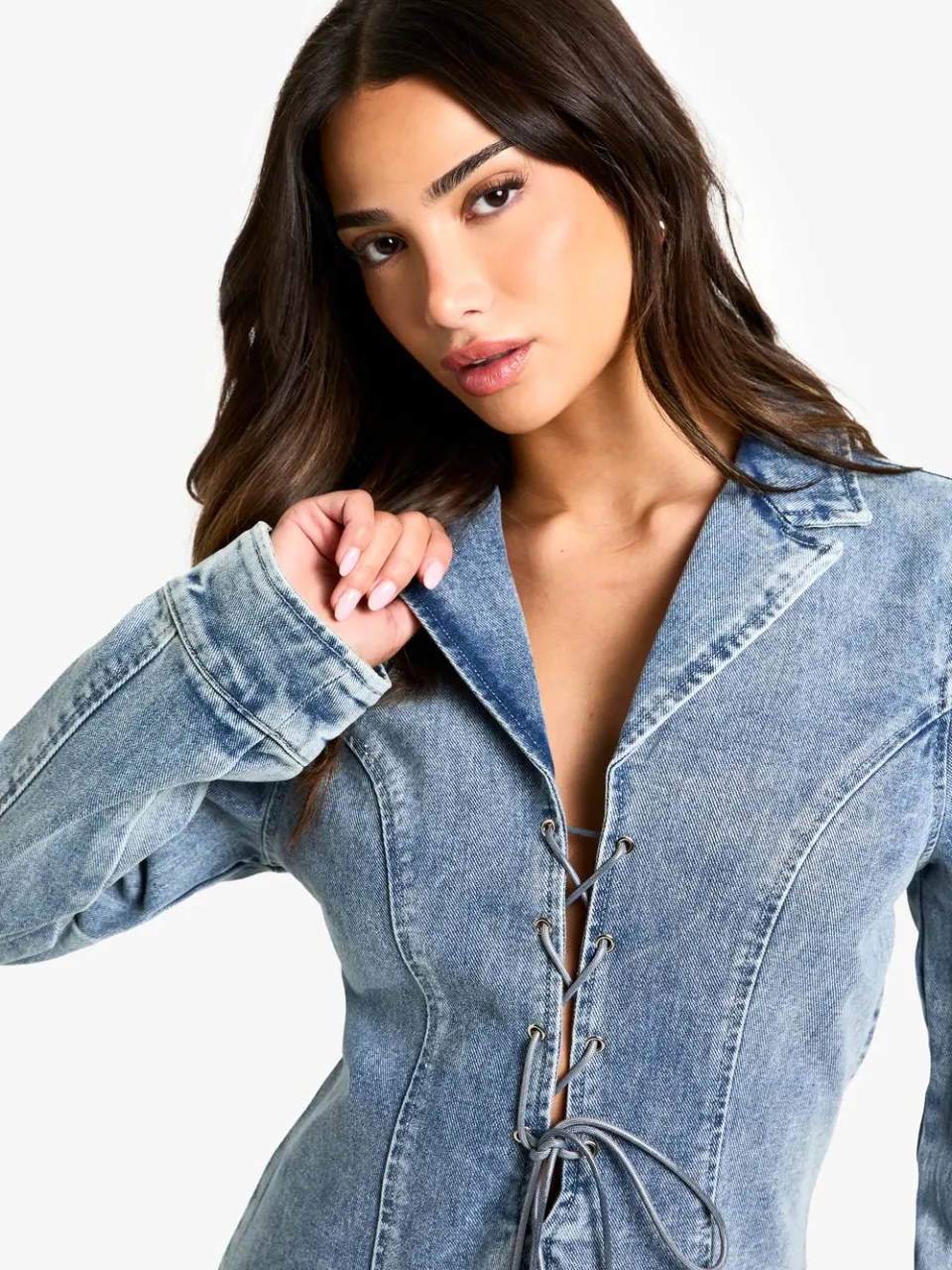 boohoo Dames Petite Veters Mini Shift Jurk lichtblauw, foto 3