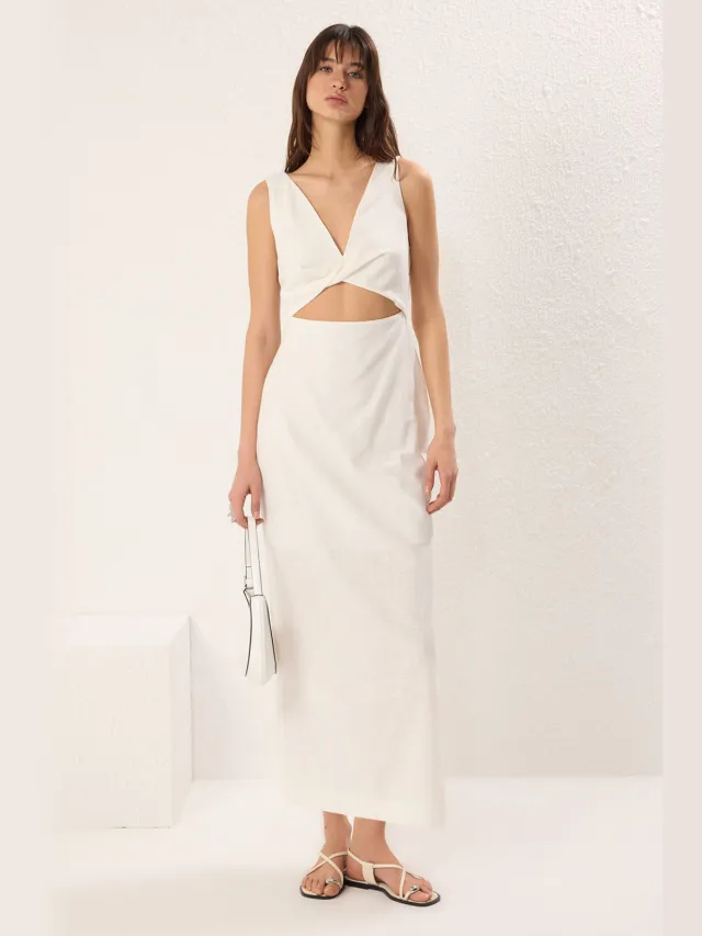 Trendyol TRENDYOLMİLLA Dames Ecru Effen Maxi Mouwloos Casual Recht Jurken
