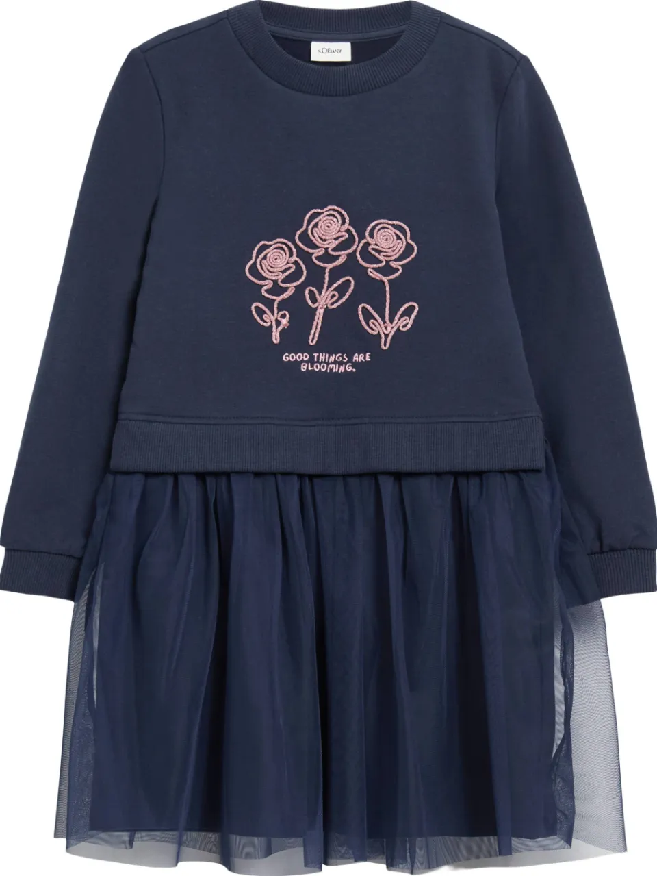 s.Oliver sweatjurk met tekst en glitters donkerblauw, foto 2