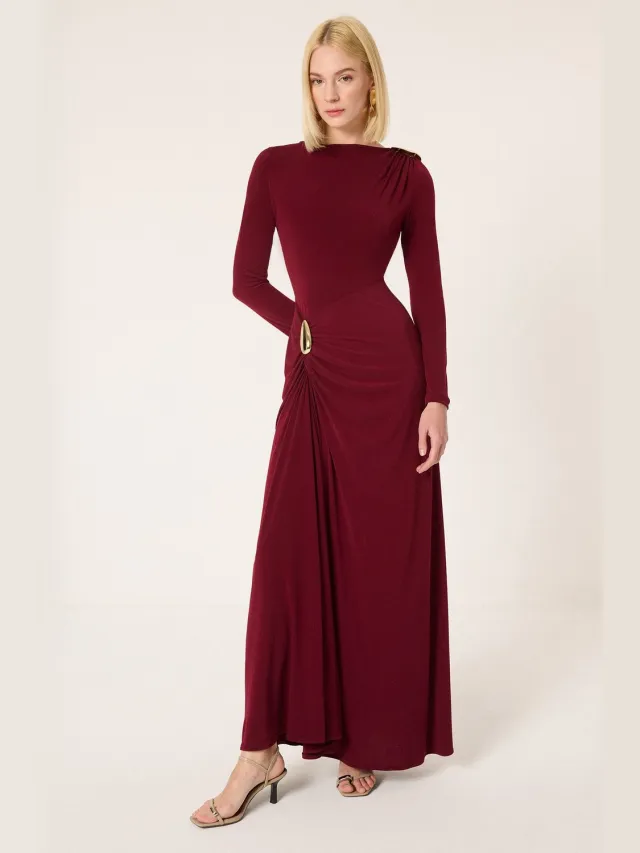 TOUCHÉ PRIVÉ Maxi-jurk met gesp - Bordeaux - Dames