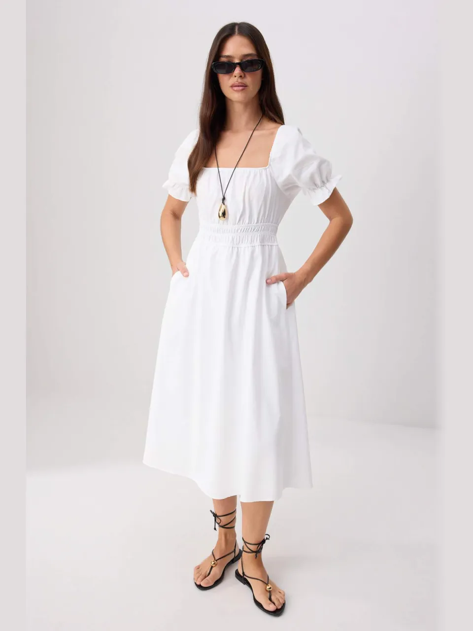 Trendyol TRENDYOLMİLLA Dames Ecru Effen Midi Kort Casual Skater Jurken, foto 2