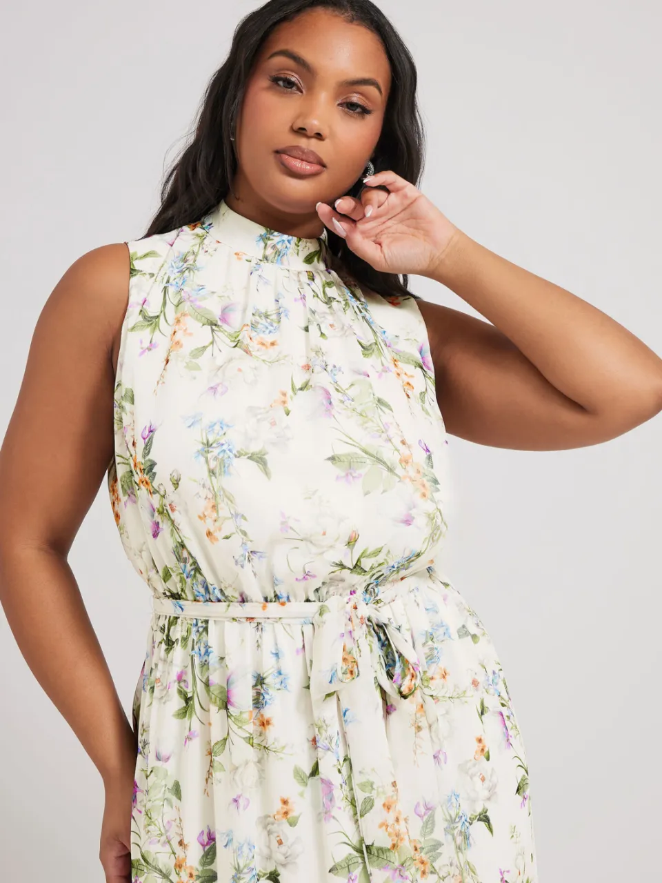 Yours London Mouwloze Maxijurk Met Bloemenprint In Ivoor, foto 5