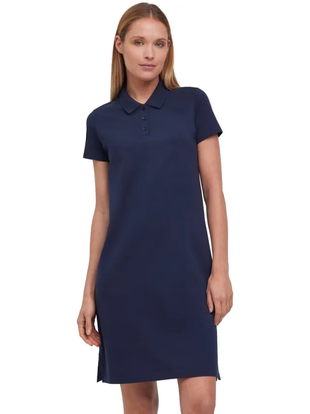 Falke Basic Pique Polo Dress zacht comfortabel katoen jurk dames blauw blauw 6116