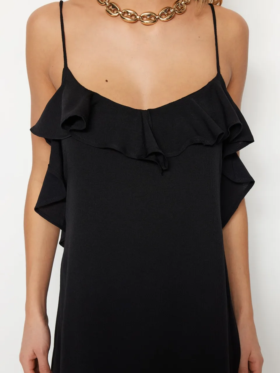 Trendyol TRENDYOLMİLLA Dames Zwart Bloemen Maxi Mouwloos Strandkleding Recht Strandjurken, foto 2