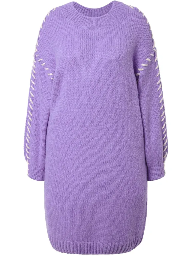Studio Untold Dames - Gebreide jurk oversized mooie naden - Purper - Maat 54+