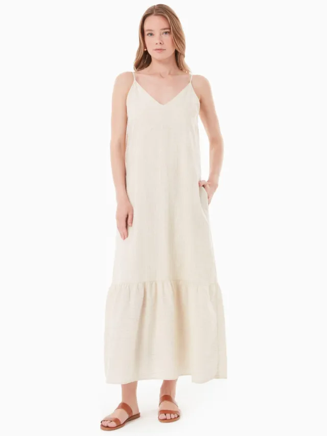 ORGANICATION dames vegan Jurk Lang Met V-Hals Off White Crème