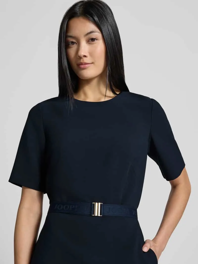 Joop! Knie-lange kokerjurk met elastische label in band-riem donkerblauw, foto 4
