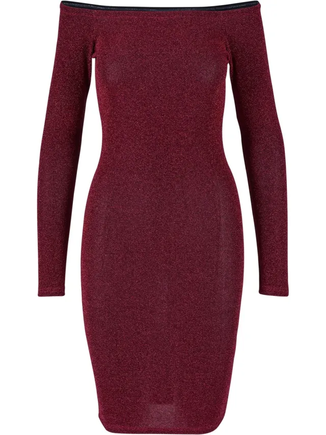 Urban Classics Dames/Dames Glitter Off Shoulder Jurk met Lange Mouwen (Bourgondië) Bordeauxrood