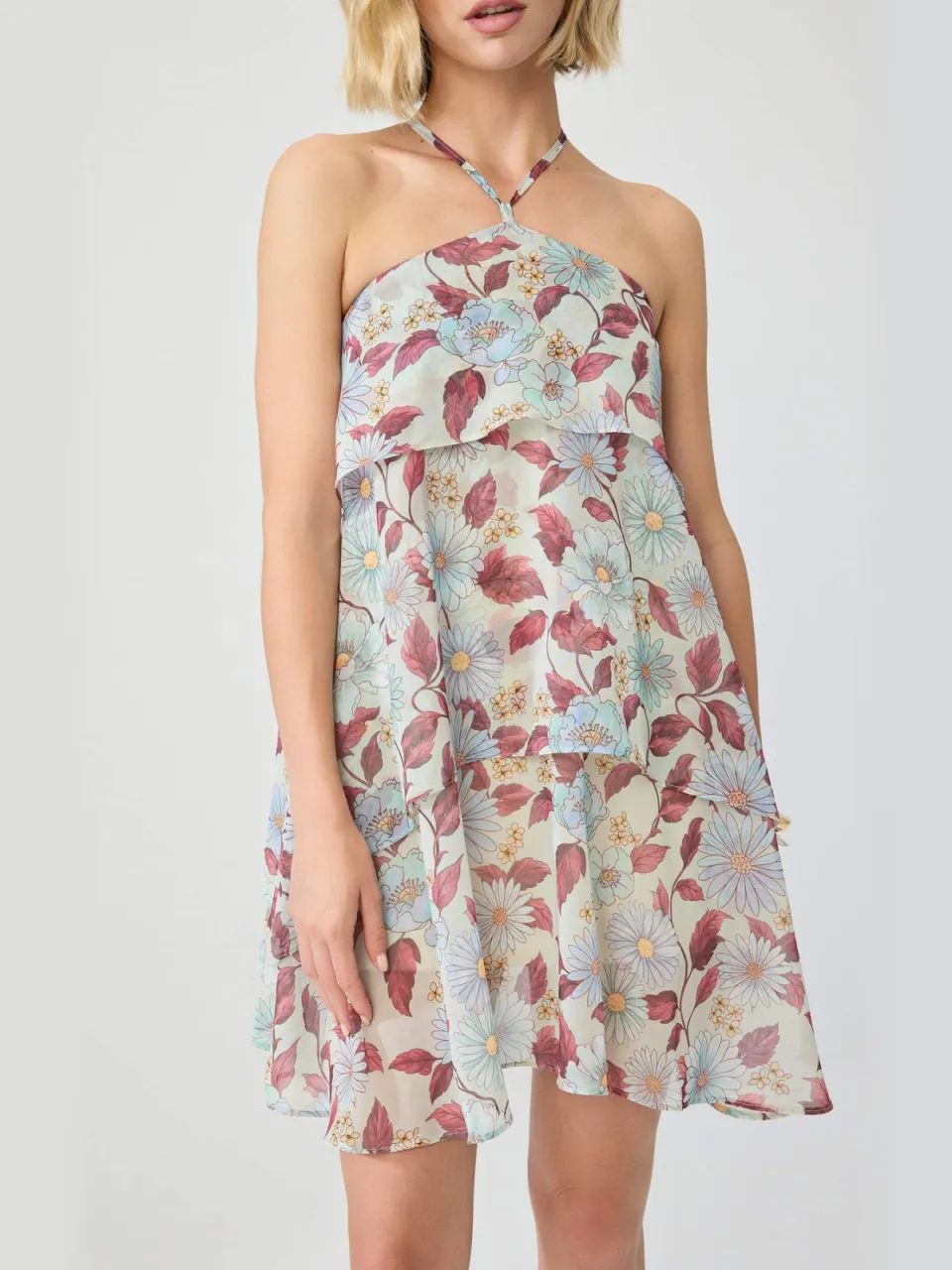 Trendyol TRENDYOLMİLLA Dames Meerkleurig Bloemen Kort / Mini Mouwloos Skater Jurken Veelkleurig