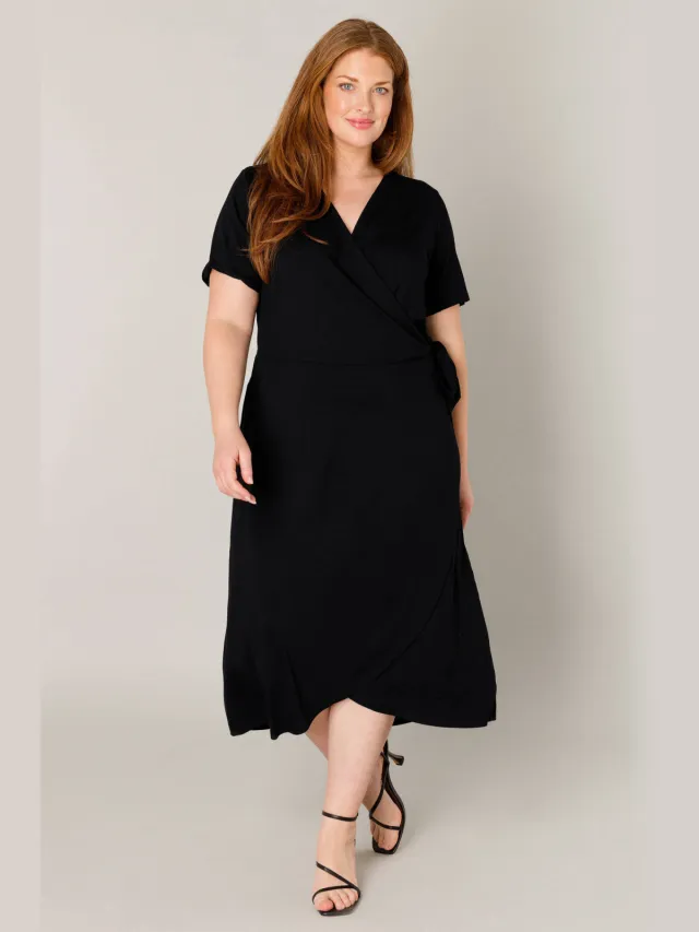 Base Level Curvy jersey overslagjurk Abbie zwart