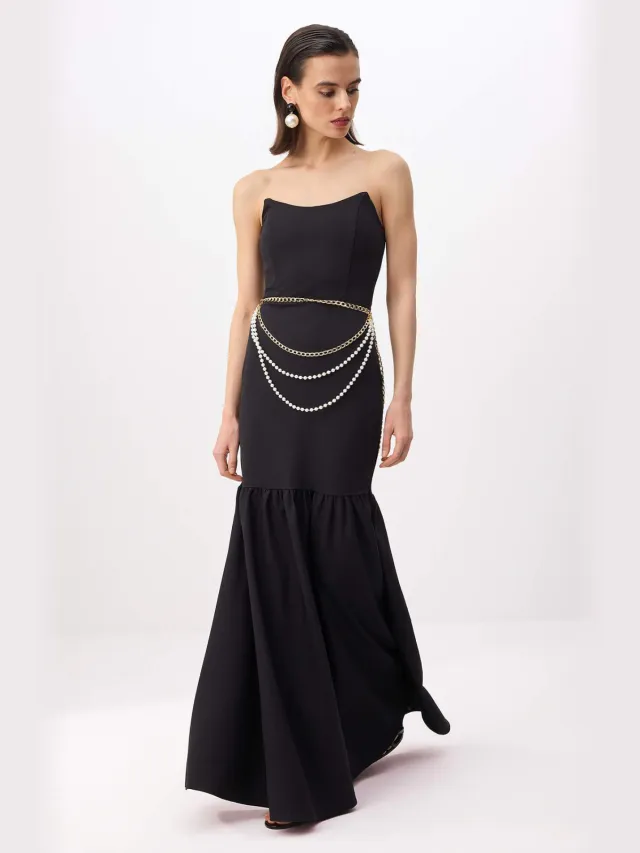 Trendyol TRENDYOLMİLLA Dames Zwart Effen Maxi Mouwloos Zeemeermin Avond & Gala Jurk